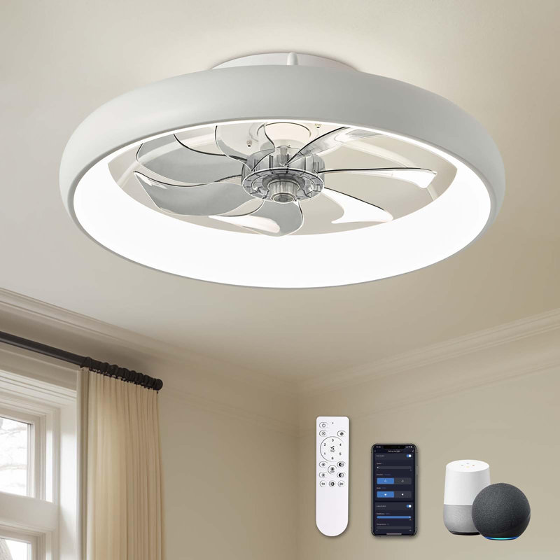 20 inch Modern Dimmable LED Ceiling Fan with Lights, White