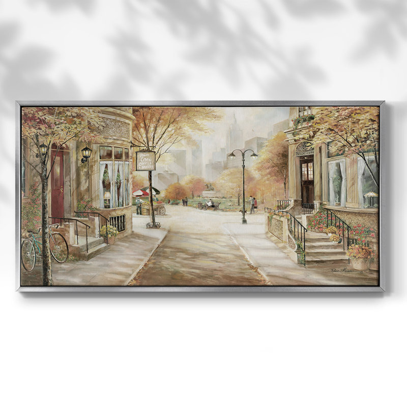 City Café - Toile tendue avec châssis, prête à être accrochée, H 25 po x l 49 po, Argent argent