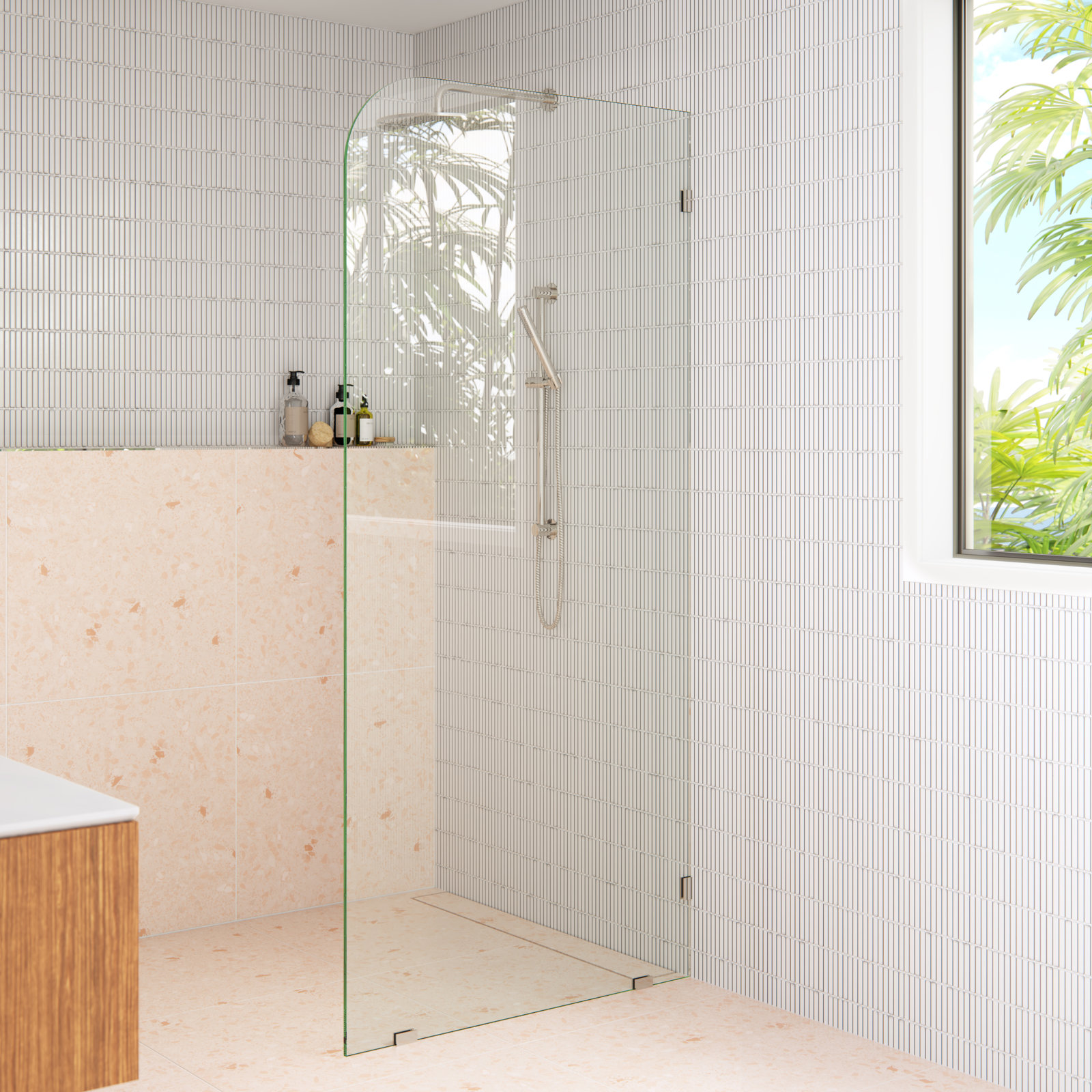 Solaris 36 in. x 78 in. Fully Frameless Radius Single Fixed Shower Panel, Polished Nickel
