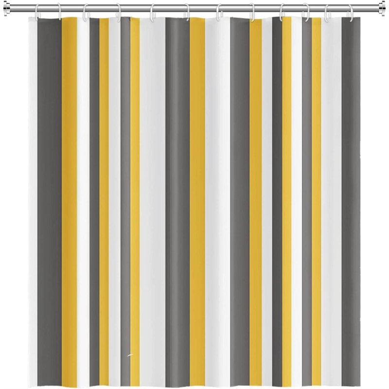 ellow Gray Stripe Shower Curtain Different Thickness Yellow Gray Vertical Stripes Modern Concise Design Waterproof Polyester Shower Curtain Bathroom Decores 180X180cm/71X71 Inch
