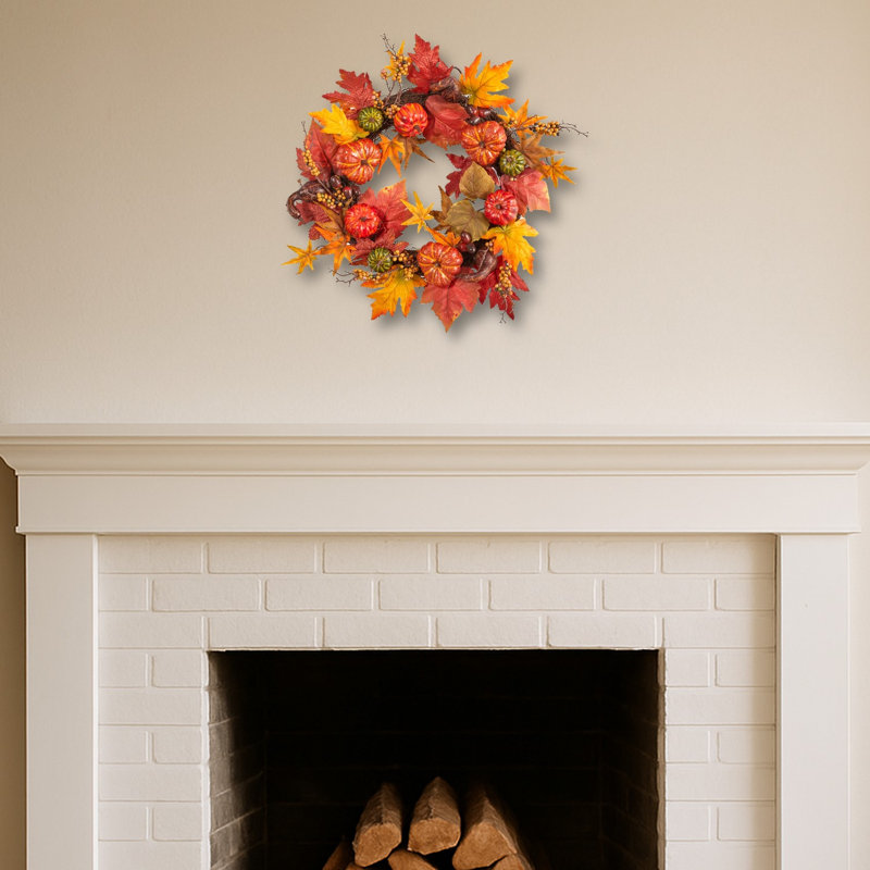 Autumn Pumpkin and Berries Artificial Fall Wreath