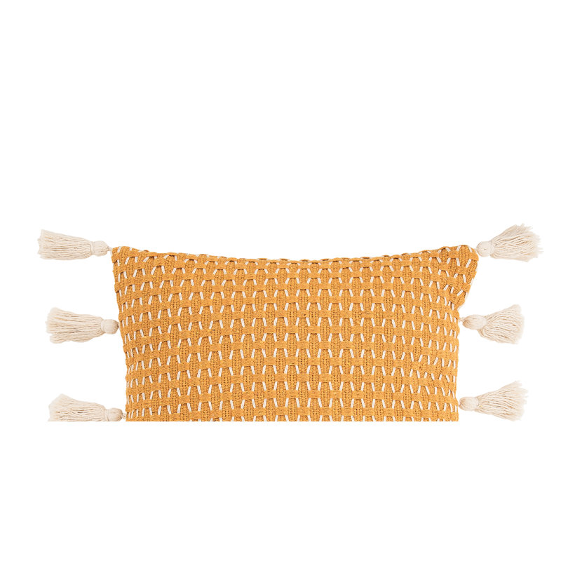 Ochre and White Textured Diamond Woven Square Throw Pillow