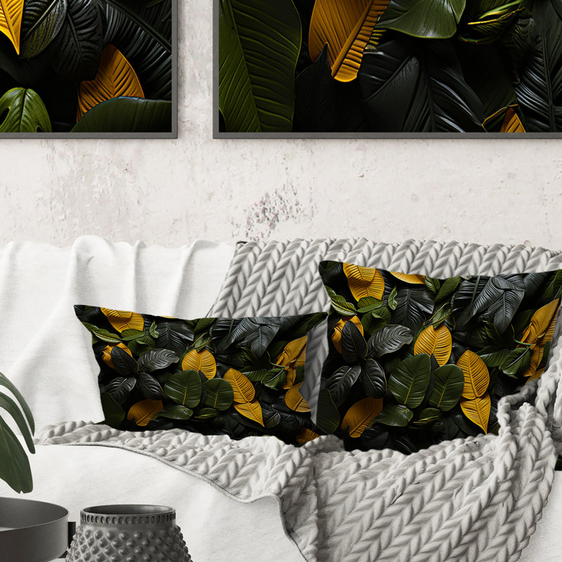 Coussin décoratif orange à motif de plantes orange et gris