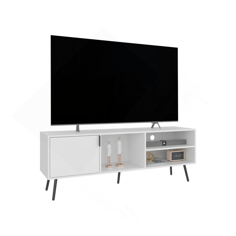Meuble télé, 1 porte, 3 tablettes, Blanc