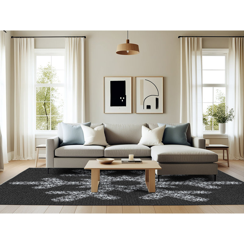 Tapis noir/gris à motifs, Rectangle 6 pi x 9 pi