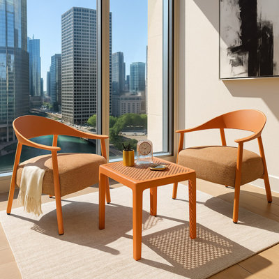 Summer - Ensemble de chaises d'appoint modernes 2 pièces avec table basse - Ensemble de canapé en PP et en acier brun abricot, sièges rembourrés pour le salon, le salon et le balcon (2 chaises + 1 table)