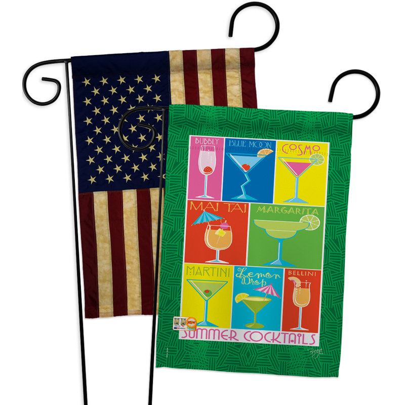 Ensemble de 2 drapeaux de jardin décoratives en polyester 19 po x 13 po, boissons d’été et 2 pièces
