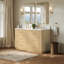 Meuble-lavabo double Francesca 60 po en chêne scandinave, comptoir arrondi en quartz Giotto, lavabos carrés encastrés (3 trous), garniture en bronze satiné