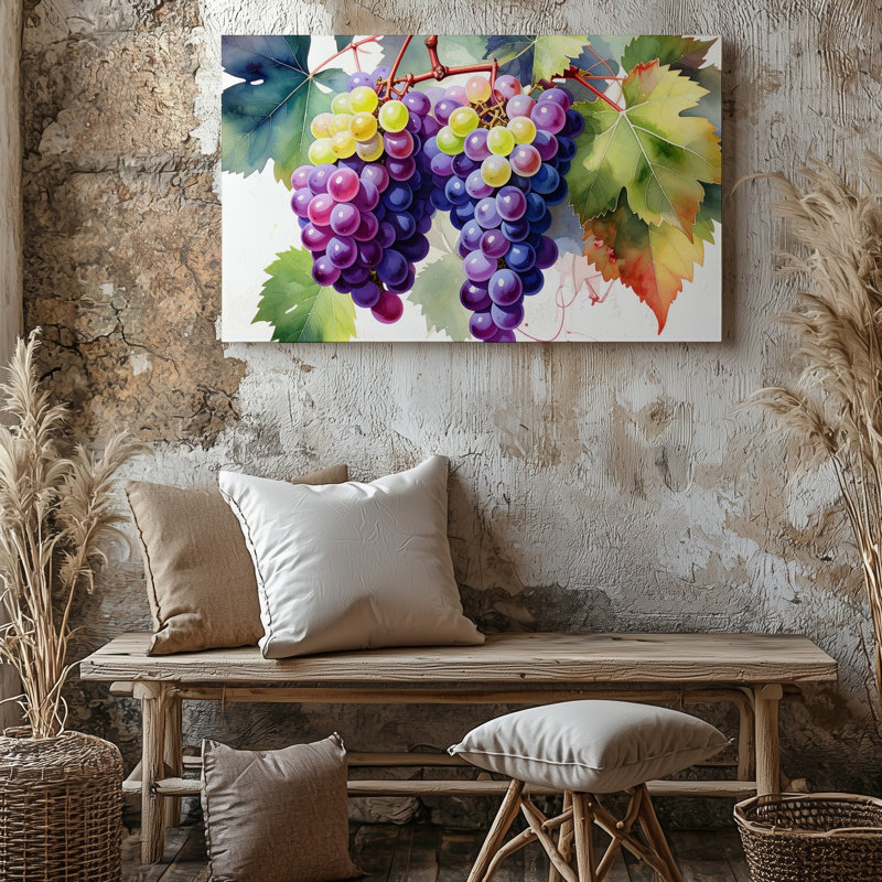 Art mural sur toile, raisins aquarelle éclatants, H 9 po x l 12 po