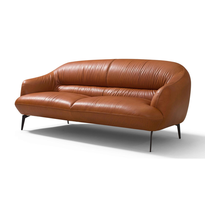Layla 88.5'' Leather Sofa, Saddle Tan Genuine Leather