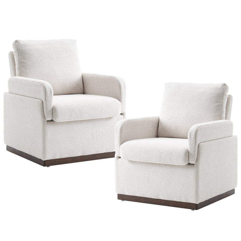 Chaise d'appoint moderne rembourrée avec base en bois massif Boucle, Tissu bouclé beige