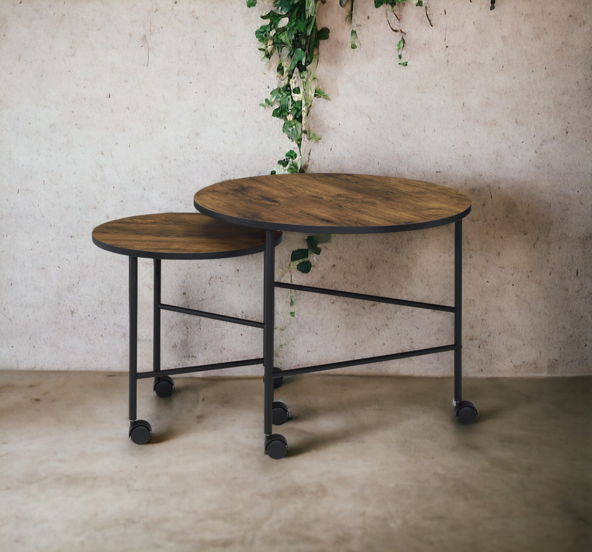 Table Rear Wheel George Oliver Nesting Side Tables with Wheels, Set of 2 Round Modern ...