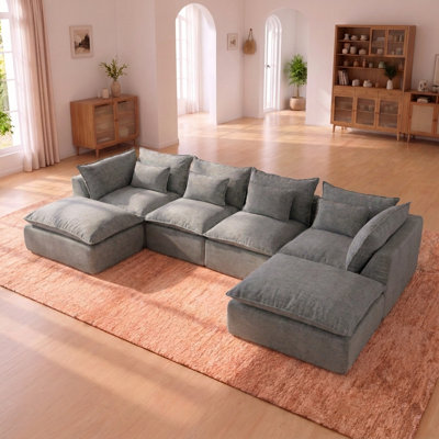 129.8" Modular Sectional Sofa with Cloud-Like Comfort and Deep Seats