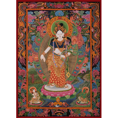 Vintage Traditional Hand-Painted Newari Style Padmapani Lokeshvara With Vibrant Colors