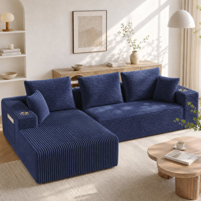 Mojolion 95" L-Shaped Modular Sectional Sofa with Chaise, Boneless Couches with 2 Cup Holders & storage pocket, Oversized Right Facing Chaise, Deep Seat, Back Support