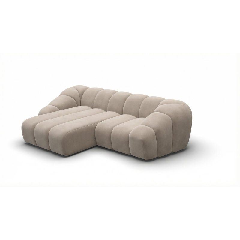 Velvet Sofa & Chaise, 72cm H x 270cm W x 190cm D, 3