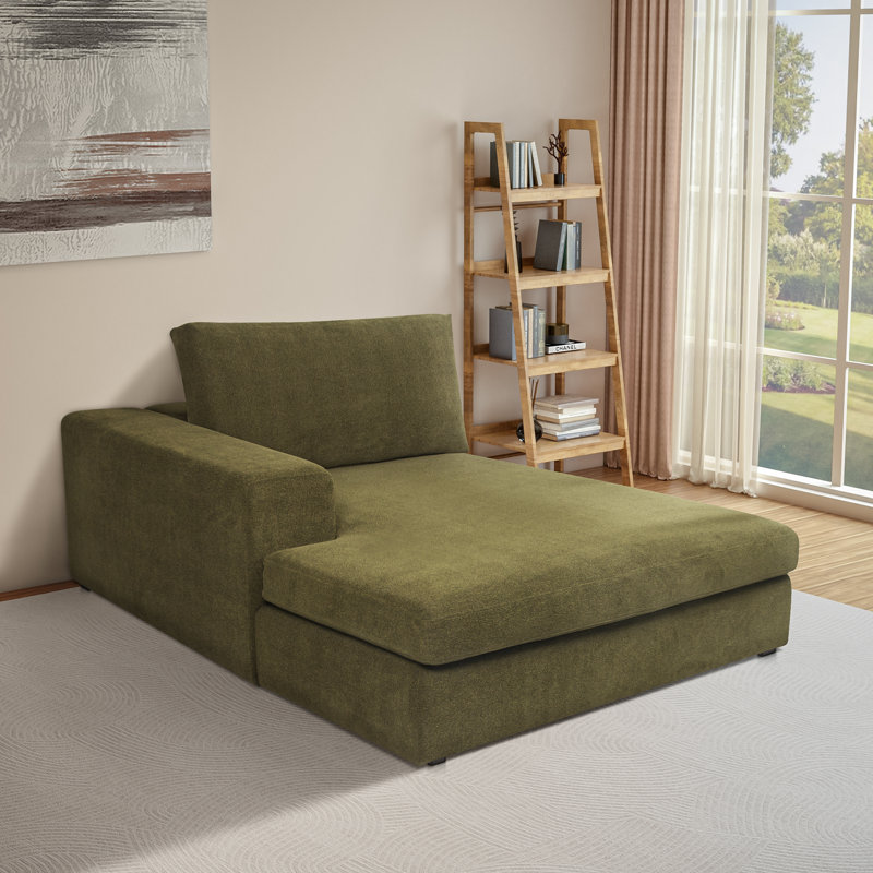 Chaise longue rembourrée Ojai, Vert olive, Accoudoir à gauche (vu de face)