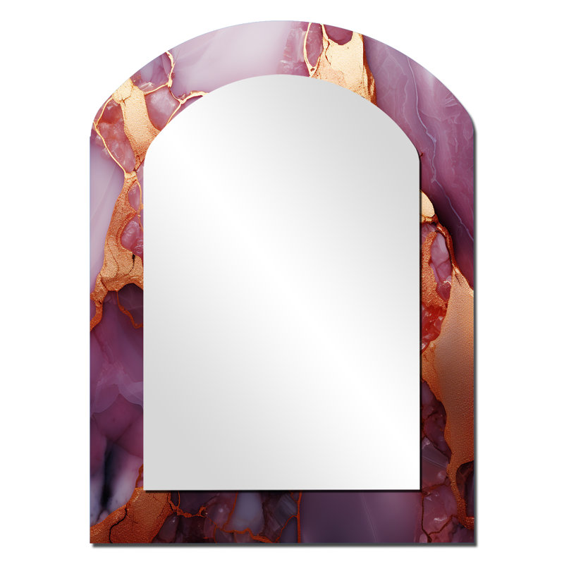 Gold and Pink Marble Essence III - Marble Asymmetrical Large Mirror, Modern Arch Decorative Wall Mirror, Printed Metal Art