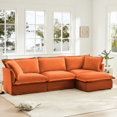 Canapé modulaire orange en L avec housse convertible et 2 grands coussins, siège profond en chenille confortable pour bureau, salon surdimensionné moderne à 3 places, coussins luxueux, supérieur