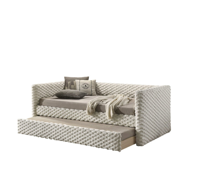 Lit de jour simple de style transitionnel 1pc avec pieds en plastique gigogne et finition blanche pour salon principal
