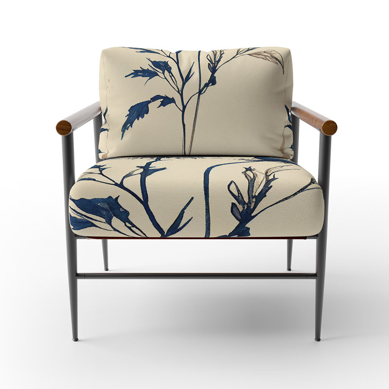Indigo Flower Blossoming III - Fauteuil rembourré de style campagnard, chaise d'appoint rustique à motif floral