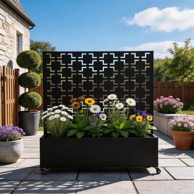 Metal Planter Box with Trellis and Wheels