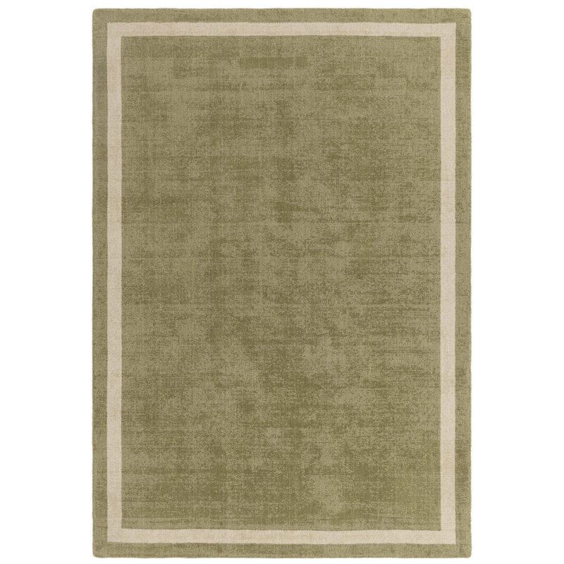 Anyi Bordered Hand Loomed Green Rug, Rectangle 120 x 170cm