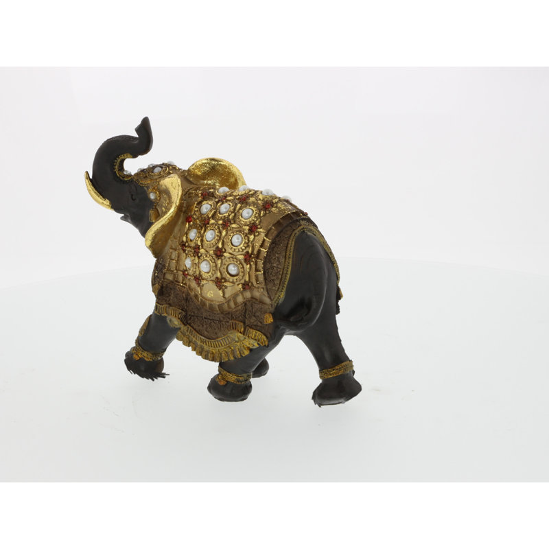 Majestic Trio Gold Polystone Elephant Statues with Satin Finish
