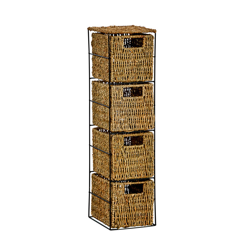 Sipriano Fully Assembled 4 Basket Drawer Tower Storage Unit, Black