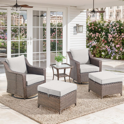 Jenesys Outdoor Swivel Glider Chairs Set With Ottomans & Side Table - Comfortable, Durable For Patios & Gardens