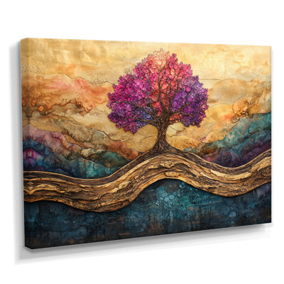 Arbre de vie bourgogne infini sur une rivière en bois - art mural arbre de vie pour le salon