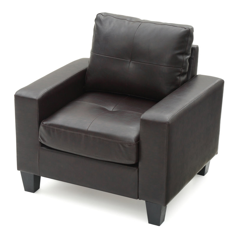 Vegas W Polyester Armchair, Modern Club Chair, Dark Brown Faux Leather