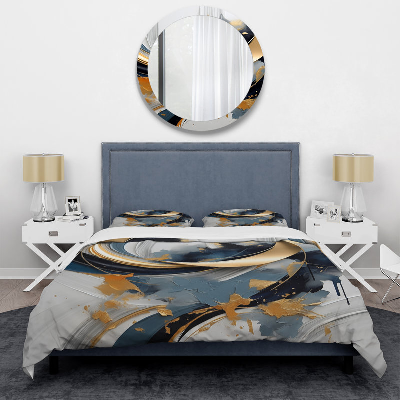 Ensemble de housse de couette Abstract Golden Blue Whirls Of Serenity II - Abstract Fractal