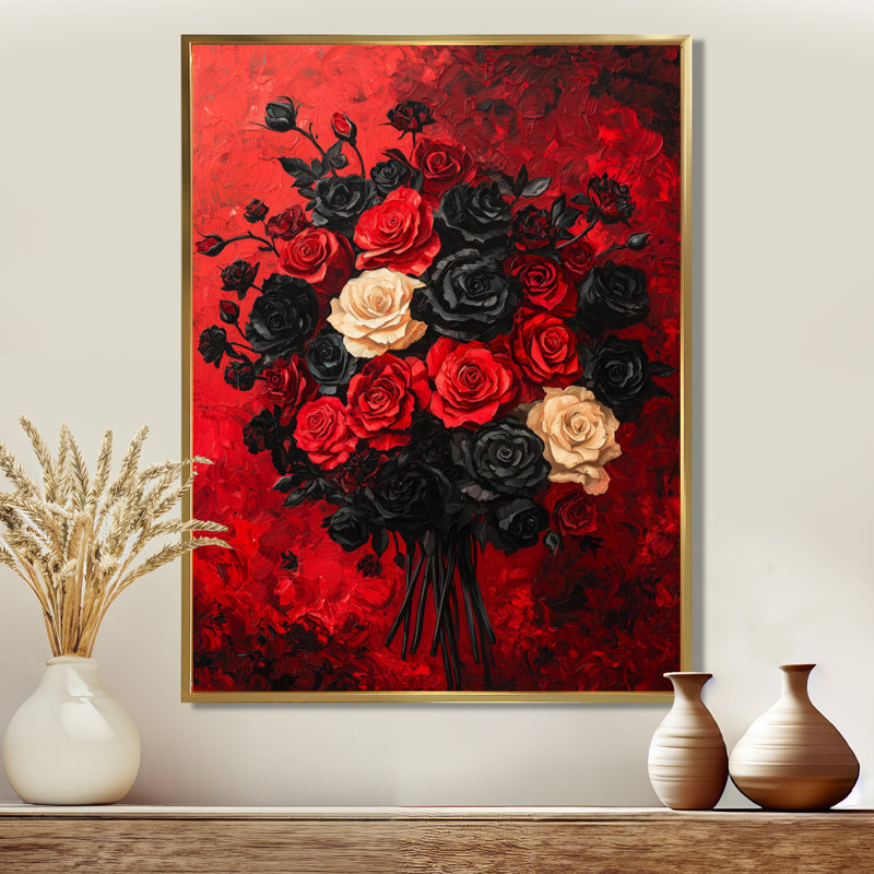 Sindy abstrait gothique foncé Bouquet de roses III - Roses, art mural, H 44 po x l 34 po, Doré