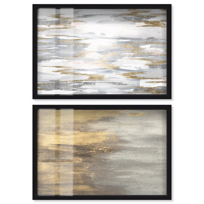 «Neutral Luxe Abstracts Shadowbox», ensemble d'art mural par 2 par Art Remedy, cadre noir, 55 x 37
