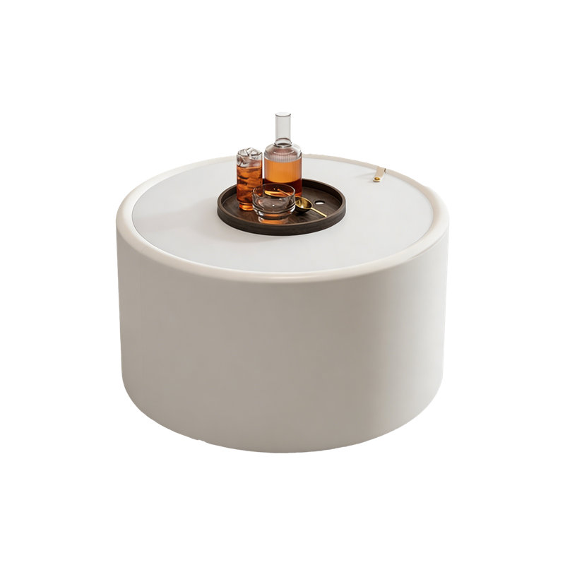 Table basse moderne d'appoint moderne avec plateau en verre trempé, corps en cuir PU et rangement caché pour le salon