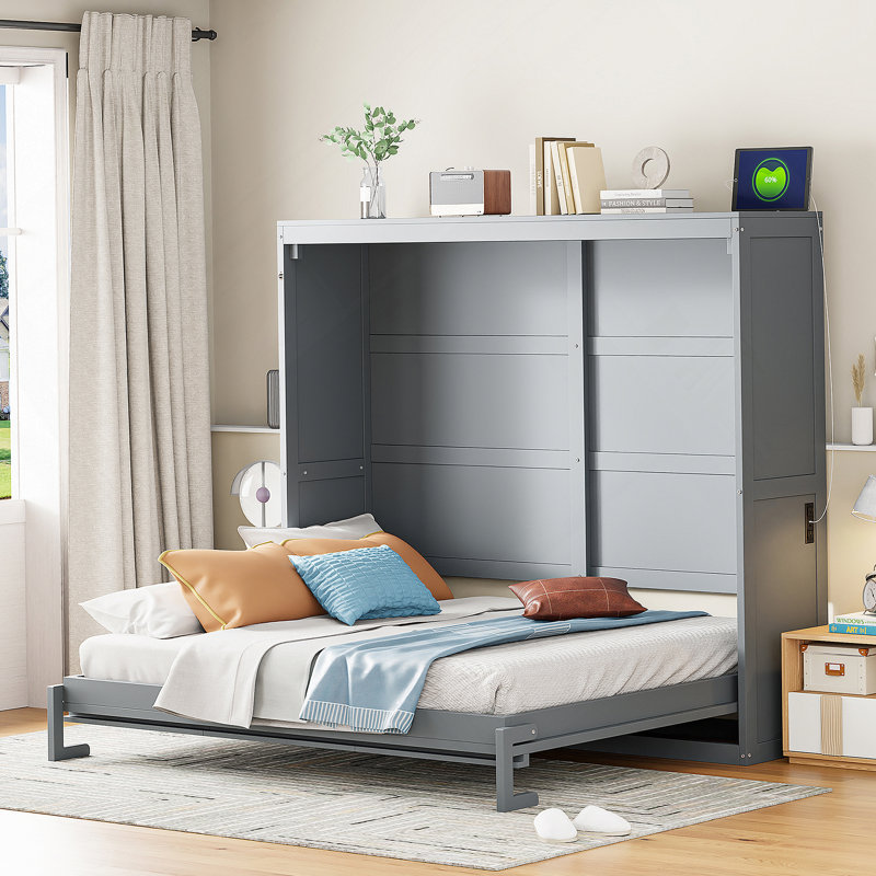 Lit escamotable Woden, Gris, Double