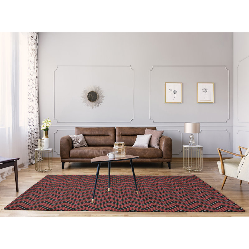 Tapis noir/brun à chevron tiré à la main, Rectangle 8 pi x 10 pi