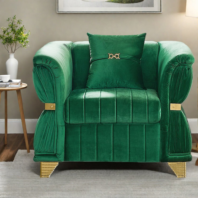 Chaise d'appoint moderne en velours avec garniture en métal doré Modern Sofas, 39,8 pouces