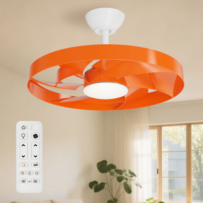 Zippy 22" Indoor White Ceiling Fan with Blades Integrated LED Light and Remote Control, Orange, White