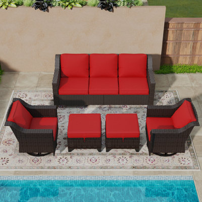 5-Piece Wicker Outdoor Conversation Set – Swivel Chairs & Storage Ottomans for Patio