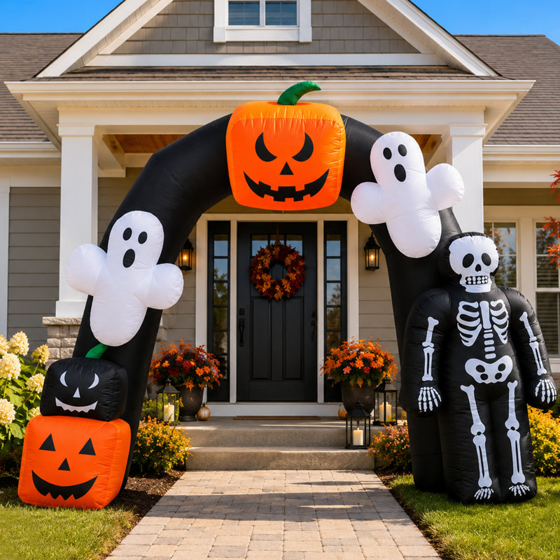Arche gonflable d'Halloween Sewinfla de 2,4 m avec lumière DEL intégrée, citrouille et fantôme, entrée d'arche gonflable d'Halloween avec souffleur, installation facile, idéale pour la décoration intérieure, extérieure, de jardin et de pelouse.