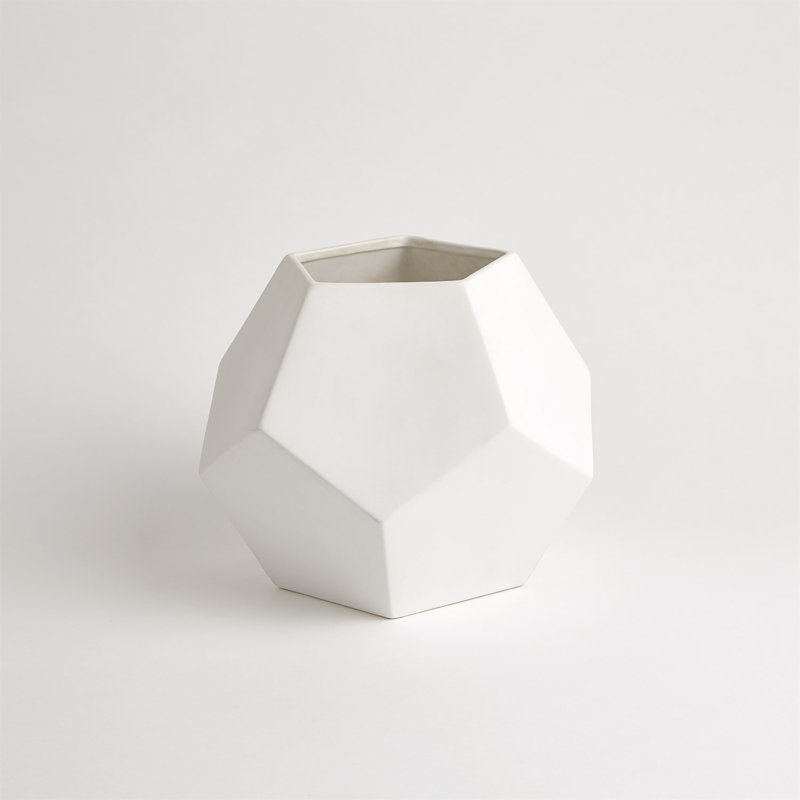 Faceted Table Vase, White, 4" H x 4.5" W x 4.5" D