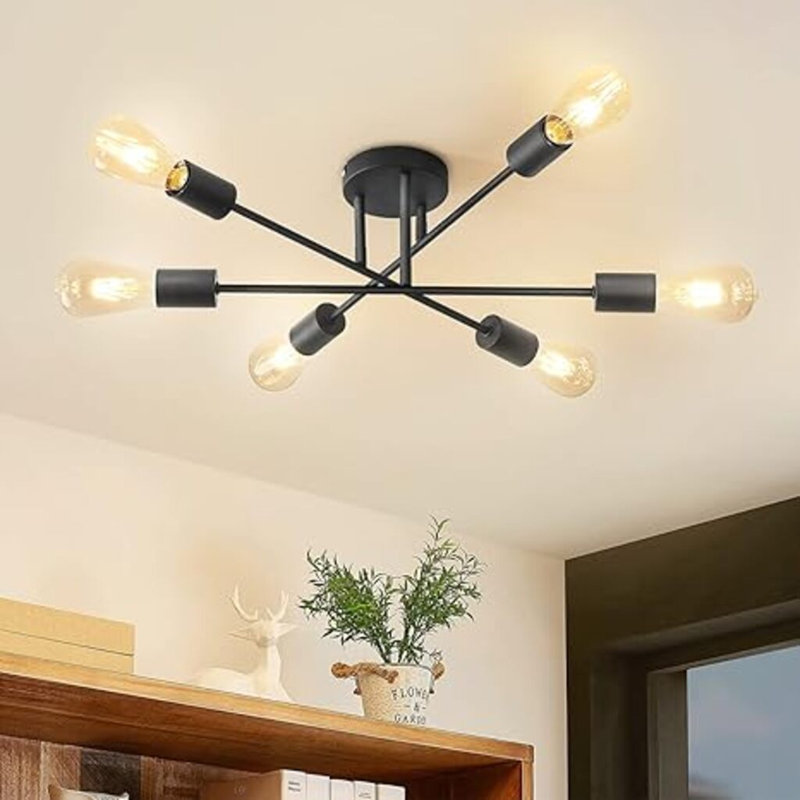 Modern 6 Head Sputnik Light,Adjustable Ceiling Lights Living Room with E27 Base, Black Ceiling Light for Bedroom,Kitchen Lights Ceiling,Chandeliers Ceiling Light Fittings