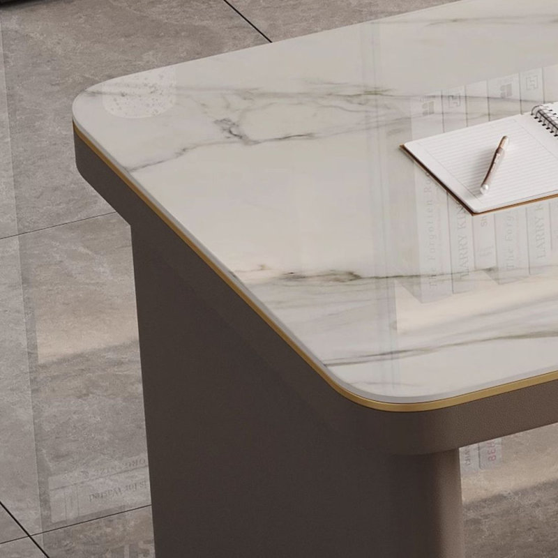 Bureau de direction gris en L en pierre frittée avec tiroirs, H 29,53 po x l 55,12 po x P 55,12 po, Retour à droite