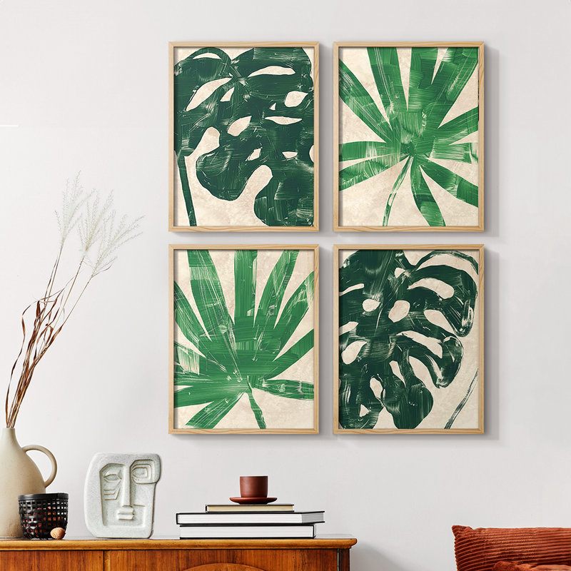 «Basketweave Leaf I», reproduction encadrée - ensemble de 4, Naturel, H 10 po x l 32 po