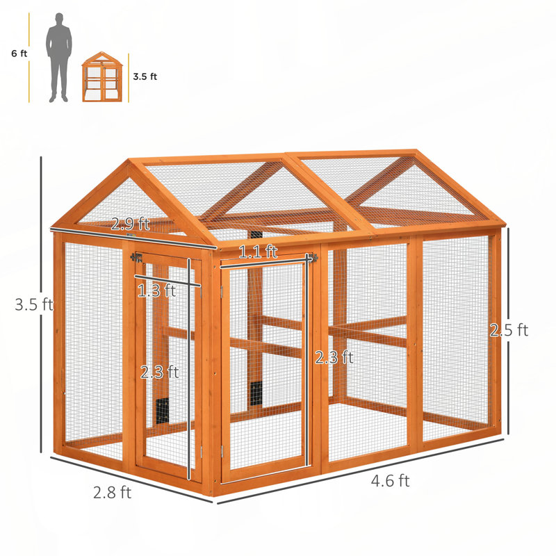 Poulailler PawHut, grand poulailler en bois, conception combinable avec perchoirs et portes pour l'extérieur, arrière-cour, ferme, 4,6 pi x 2,8 pi, orange