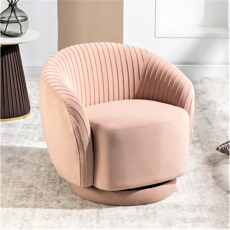 Milvo Velvet Swivel Barrel Chair, Pink Velvet