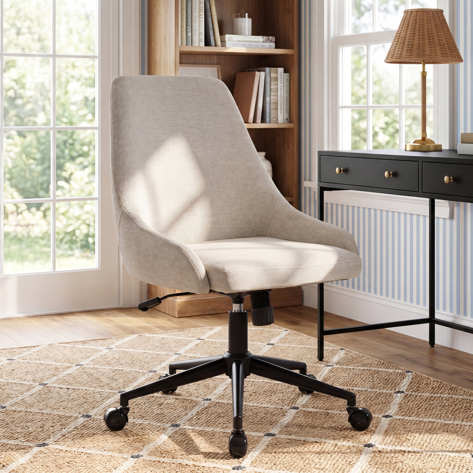 Vanora Swivel Office Chair, Green Chenille