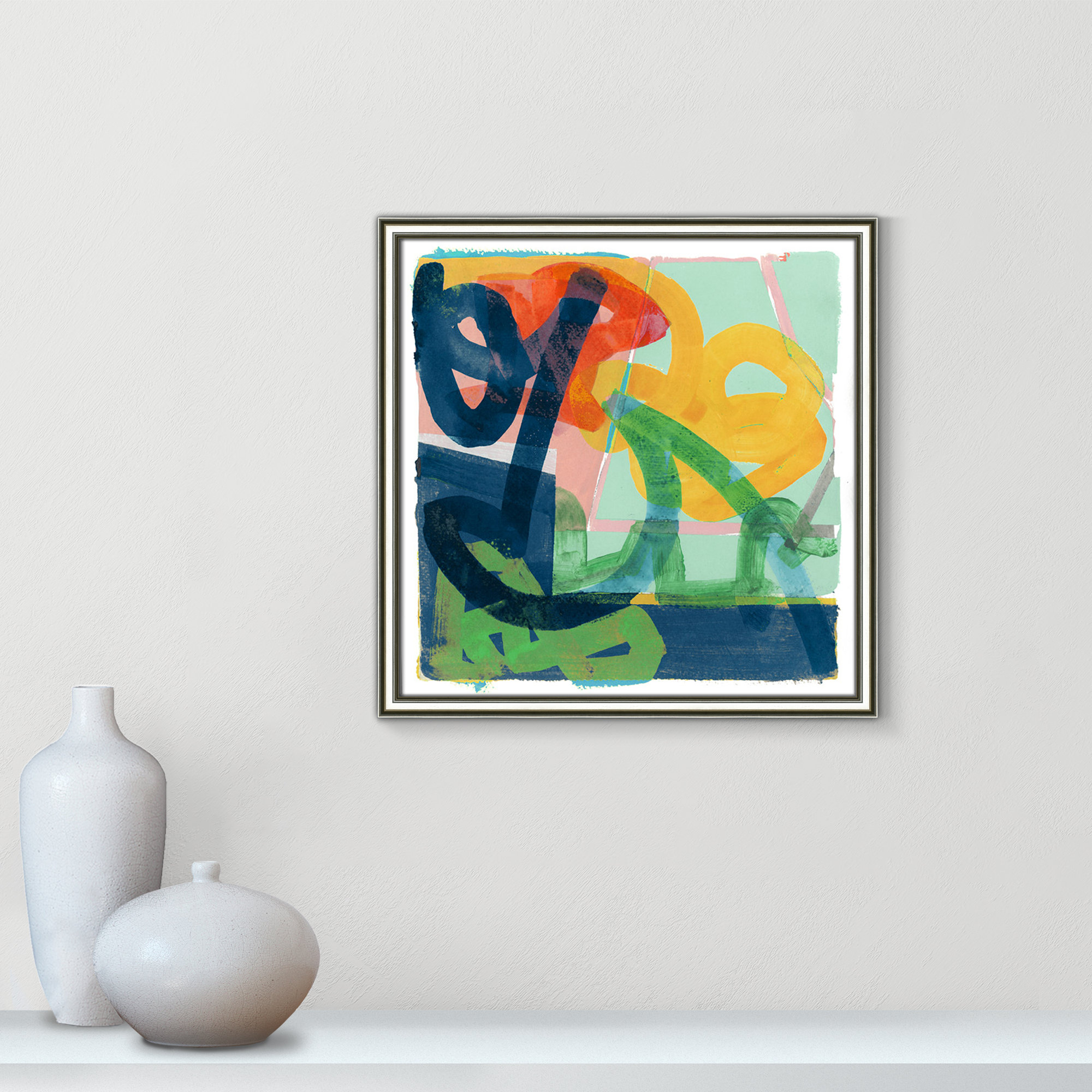 Link by Cartissi - Picture Frame Painting, Silver Framed, 18.25" H x 18.25" W x 0.88" D